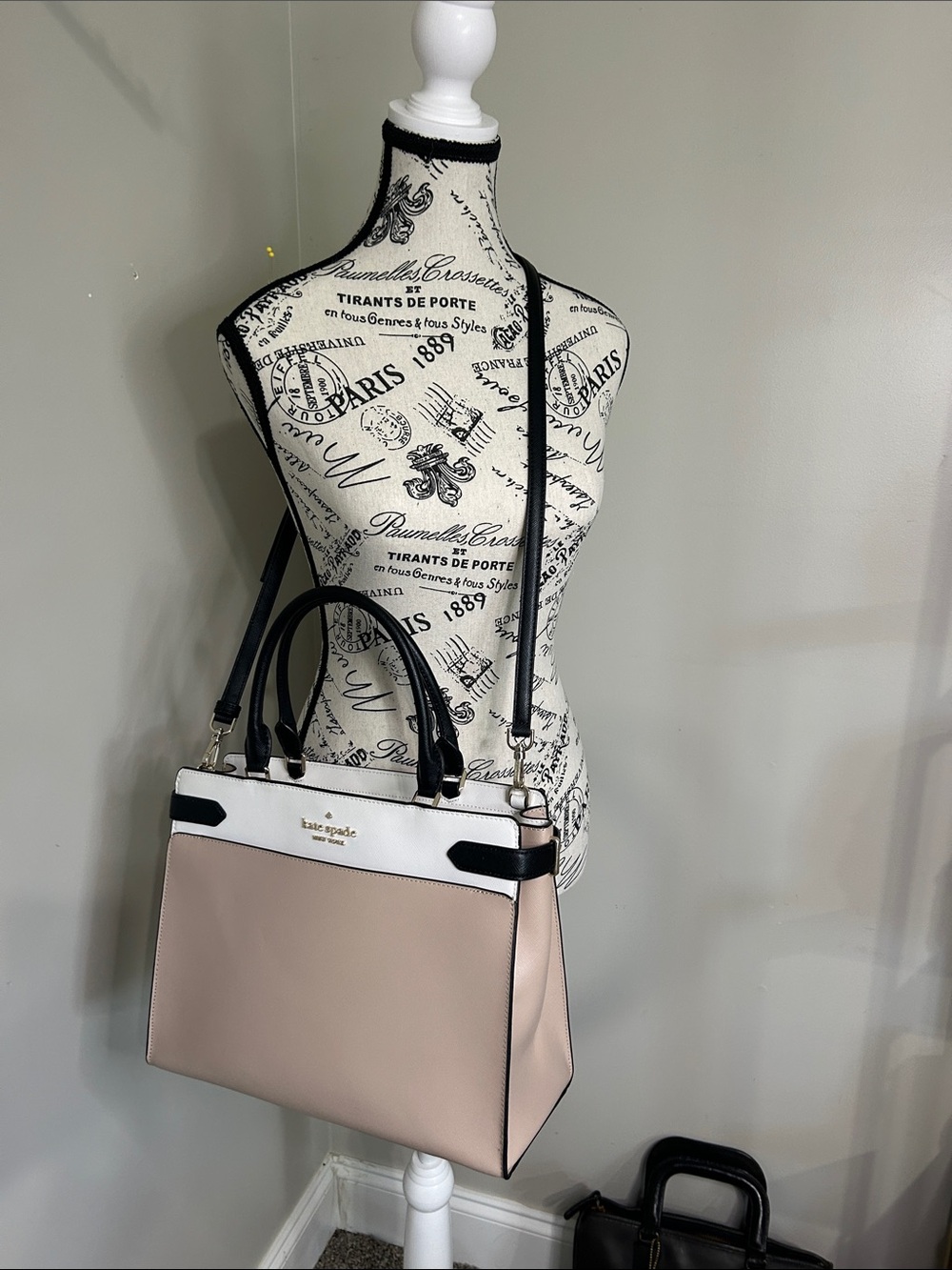 Kate Spade Large Leather Satchel in Blush, White & Black